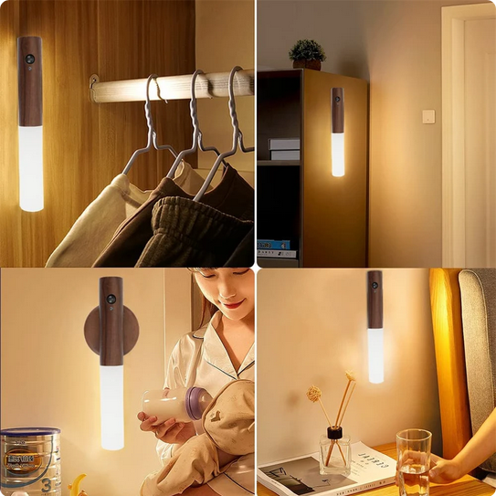 Drvena Zidna LED Lampa Sa Senzorom 1+1 GRATIS!