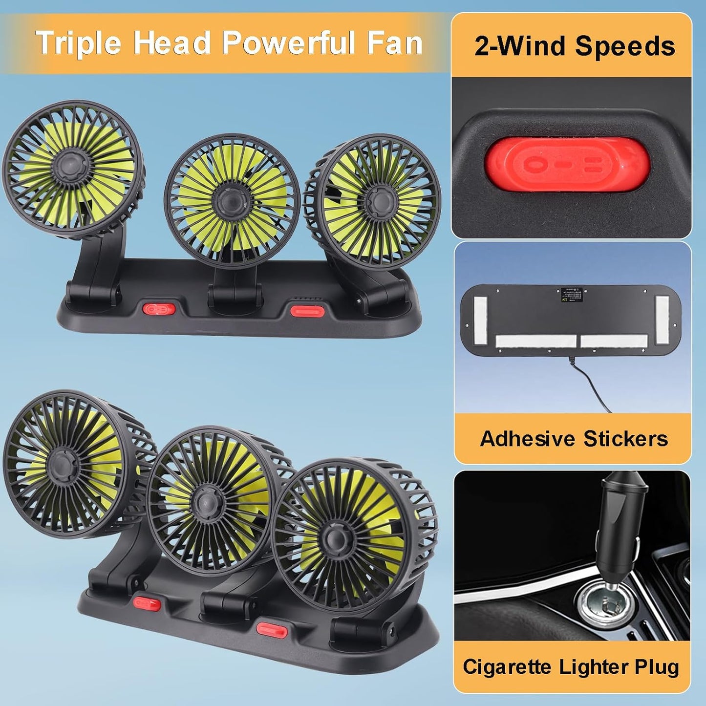 Auto ventilator sa 3 glave (12V)