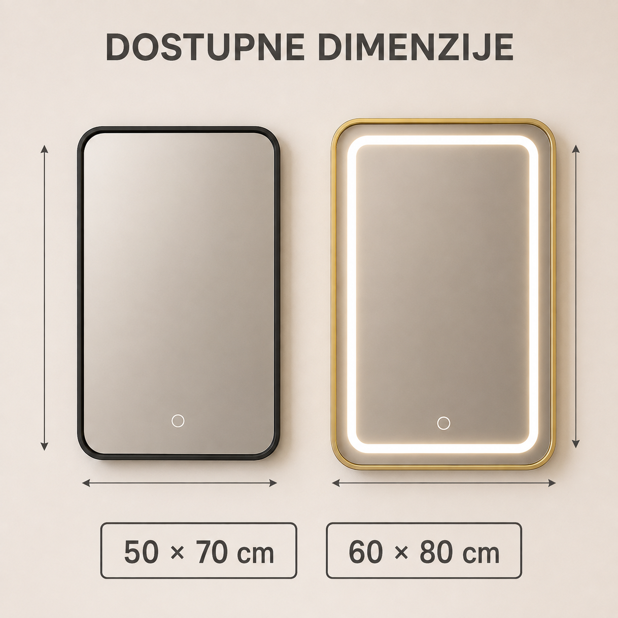 Premium Touch LED ogledalo sa metalnim ramom