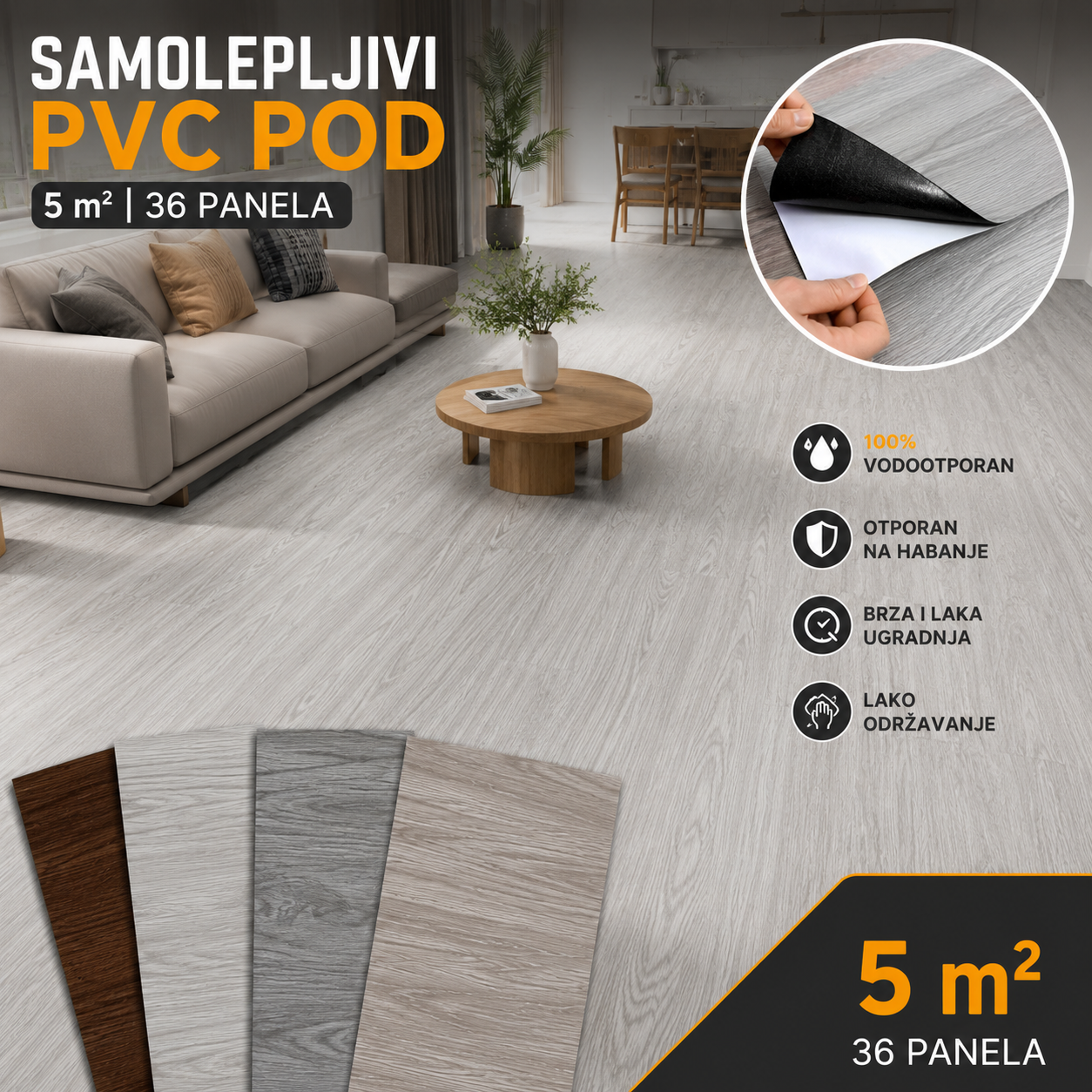 Samolepljivi PVC pod – 5 m² (36 panela)