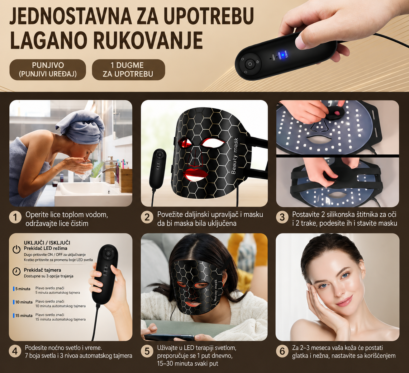 LED Maska za Lice 7 Boja