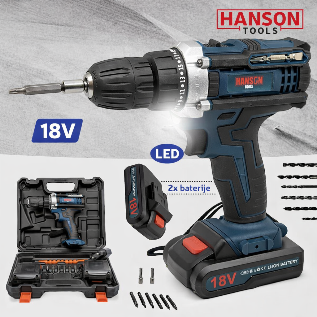 HANSON AKU BUŠILICA 18V + SET ALATA