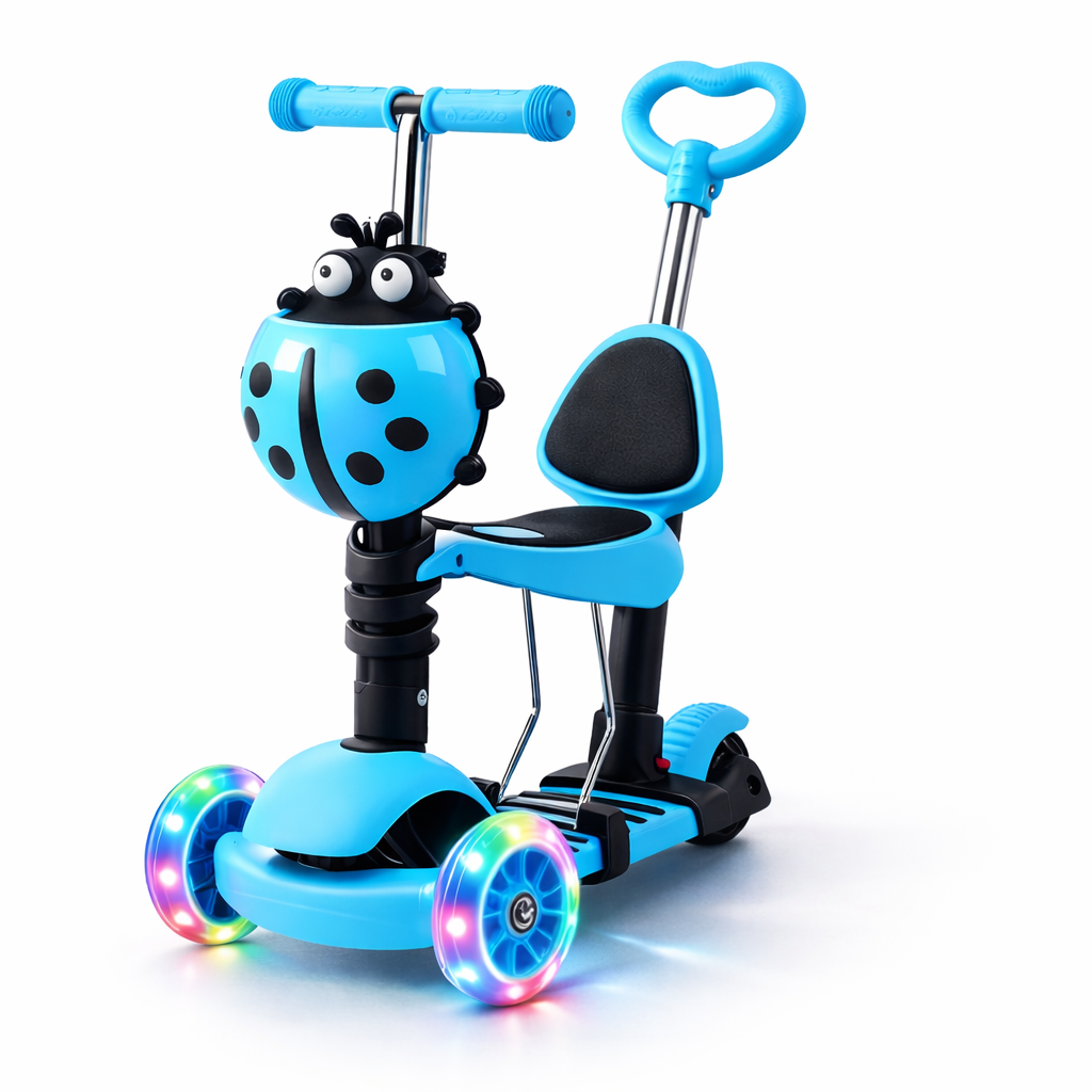 Dečiji trotinet 5-u-1 Bubamara sa sedištem i LED točkovima