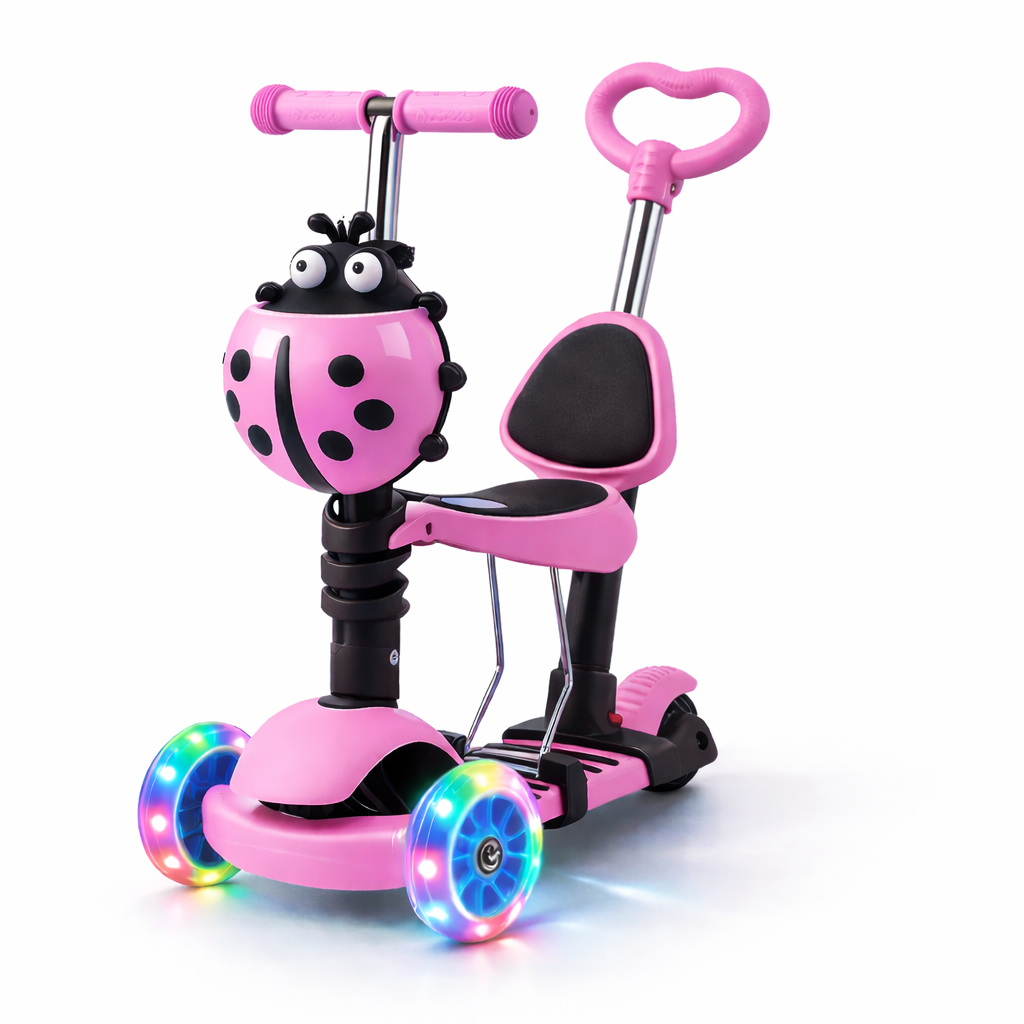 Dečiji trotinet 5-u-1 Bubamara sa sedištem i LED točkovima