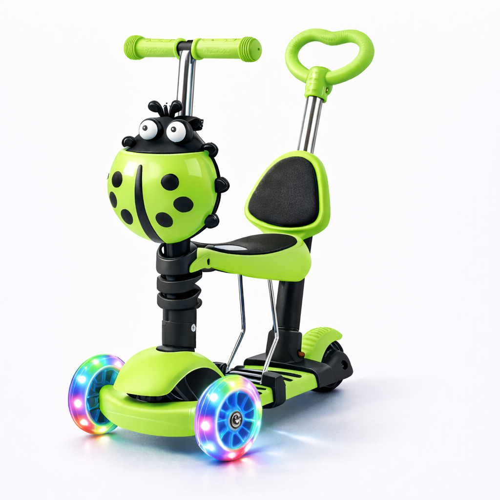 Dečiji trotinet 5-u-1 Bubamara sa sedištem i LED točkovima