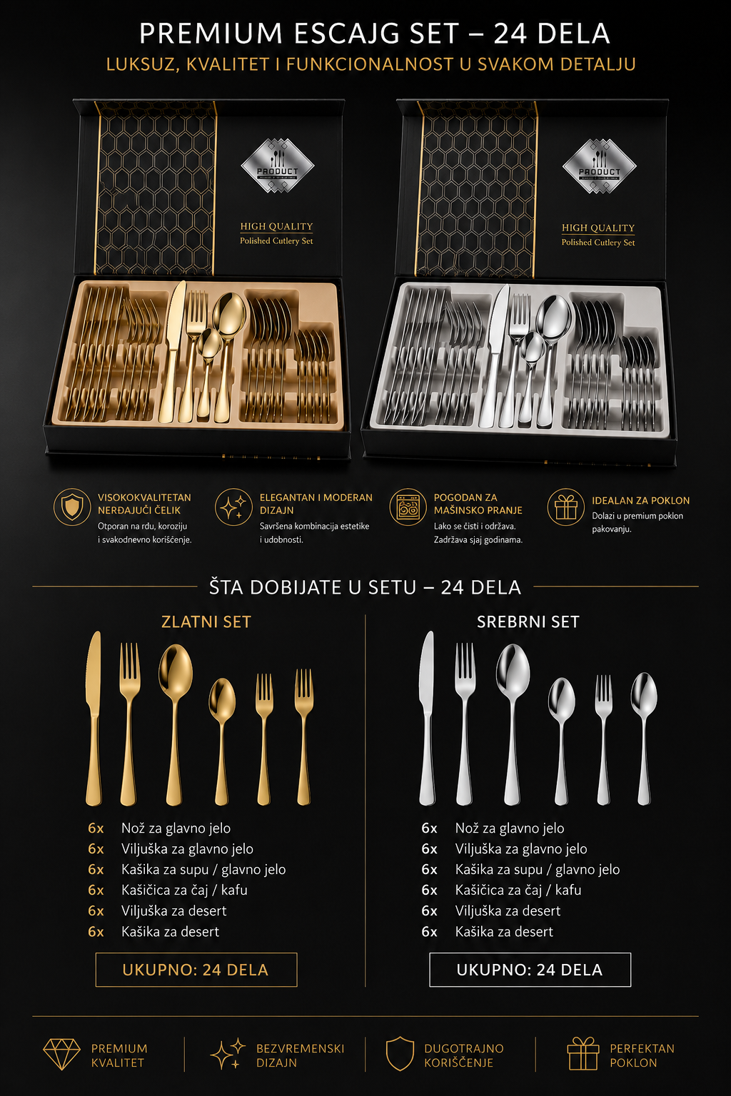 PREMIUM ESCAJG SET – 24 DELA (ZLATNI ILI SREBRNI)