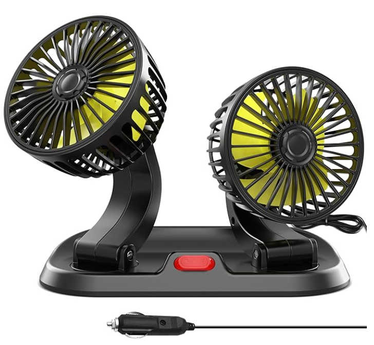 Auto Ventilator sa Dva Nosača – 12V, Podesiv i Rotirajući