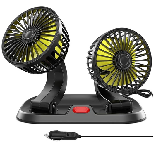Auto Ventilator sa Dva Nosača – 12V, Podesiv i Rotirajući