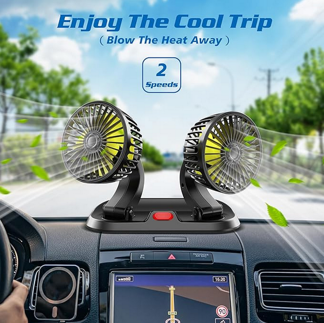 Auto Ventilator sa Dva Nosača – 12V, Podesiv i Rotirajući