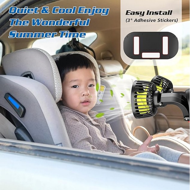 Auto Ventilator sa Dva Nosača – 12V, Podesiv i Rotirajući