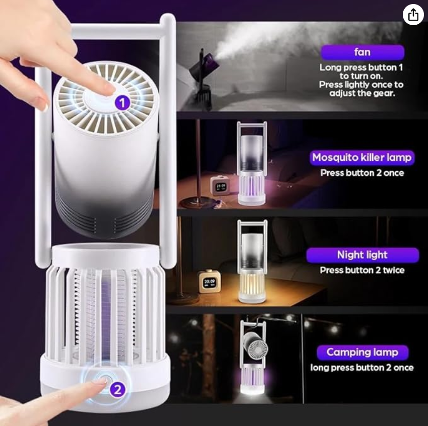 3 u 1 Zaštita od Komaraca – Ventilator, Lampa, Zapper